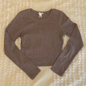 Soft Tan Long-Sleeve Crop Top